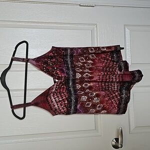 ING Y2K Geometric Sequin Babydoll Cami Tank Top Burgundy Wine 1X